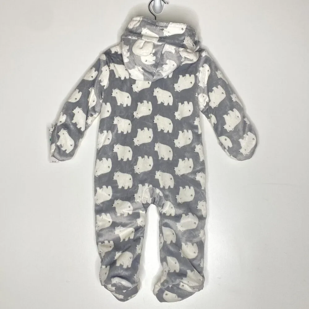 New Carter's Polar Bear Hooded Gray Winter One Piece Suit Baby Size 9 Months